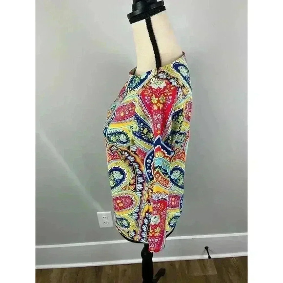 J. Mclaughlin Geometric Catalina Cloth Blouse S Colorful 3/4 Sleeve Spandex - Picture 6 of 12